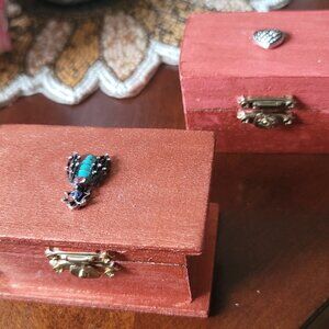 Trinket Jewelry Gift Boxes -Set of 2 - Embellished Wood Boxes - Painted
